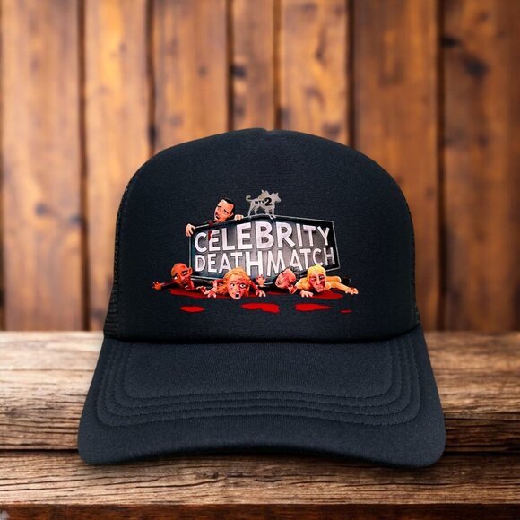 MTV's Celebrity Deathmatch Inspired Mens Trucker Hat Black 1998 Baseball Cap - Picture 1 of 4